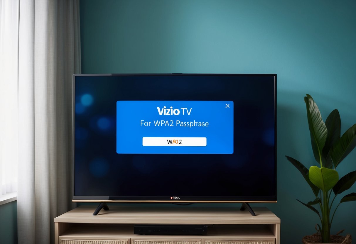 A Vizio TV displaying a prompt for a WPA2 passphrase